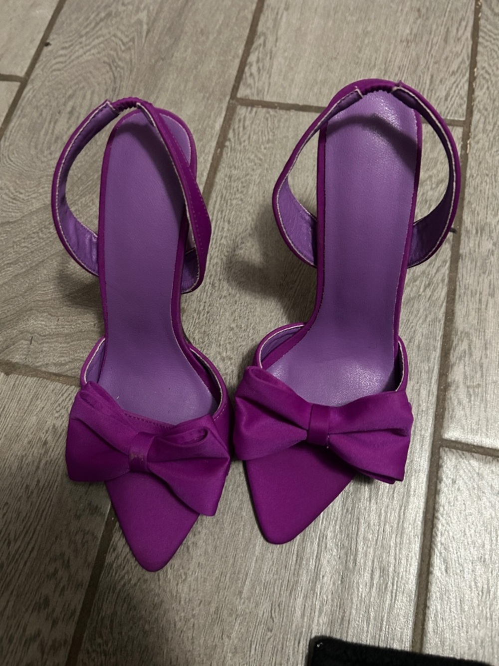 Purple Bow Pointed-Toe Slingback Heels - Women
